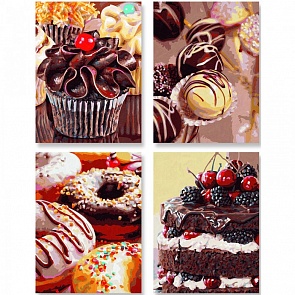 Набор из 4-х картин для раскрашивания по номерам размером 18 х 24 см. – Сладости (Schipper, 9340791)